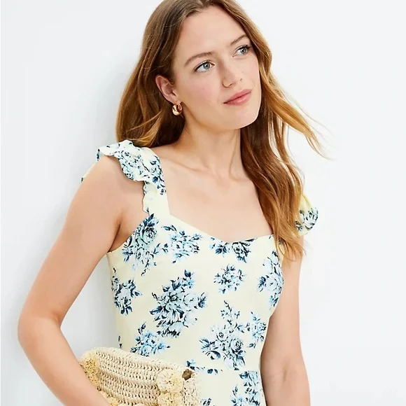 LOFT Dresses Loft Floral Ruffle Strap Midi Dress Poshmark